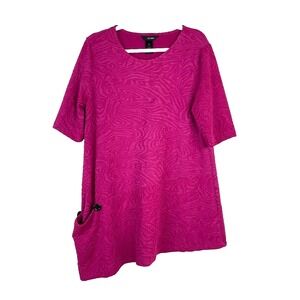 Ali Miles Womens Asymmetric Tunic Shirt Size L Pink 1/2 Sleeve Stretch Textured‎
